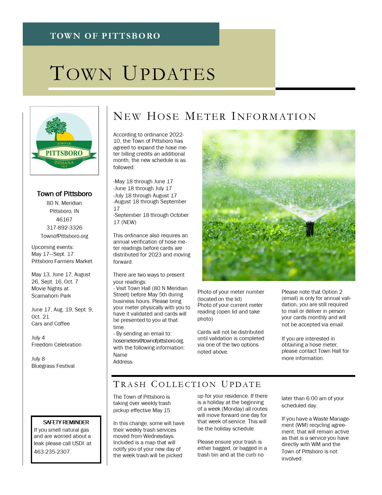 Newsletter Hose Meter & Trash Update Pittsboro Indiana